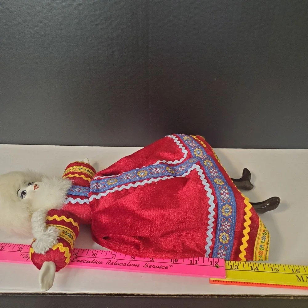 Russian Folk Costume Doll Porcelain Face Hands Feet Red Velvet Dress Fur Hat 16